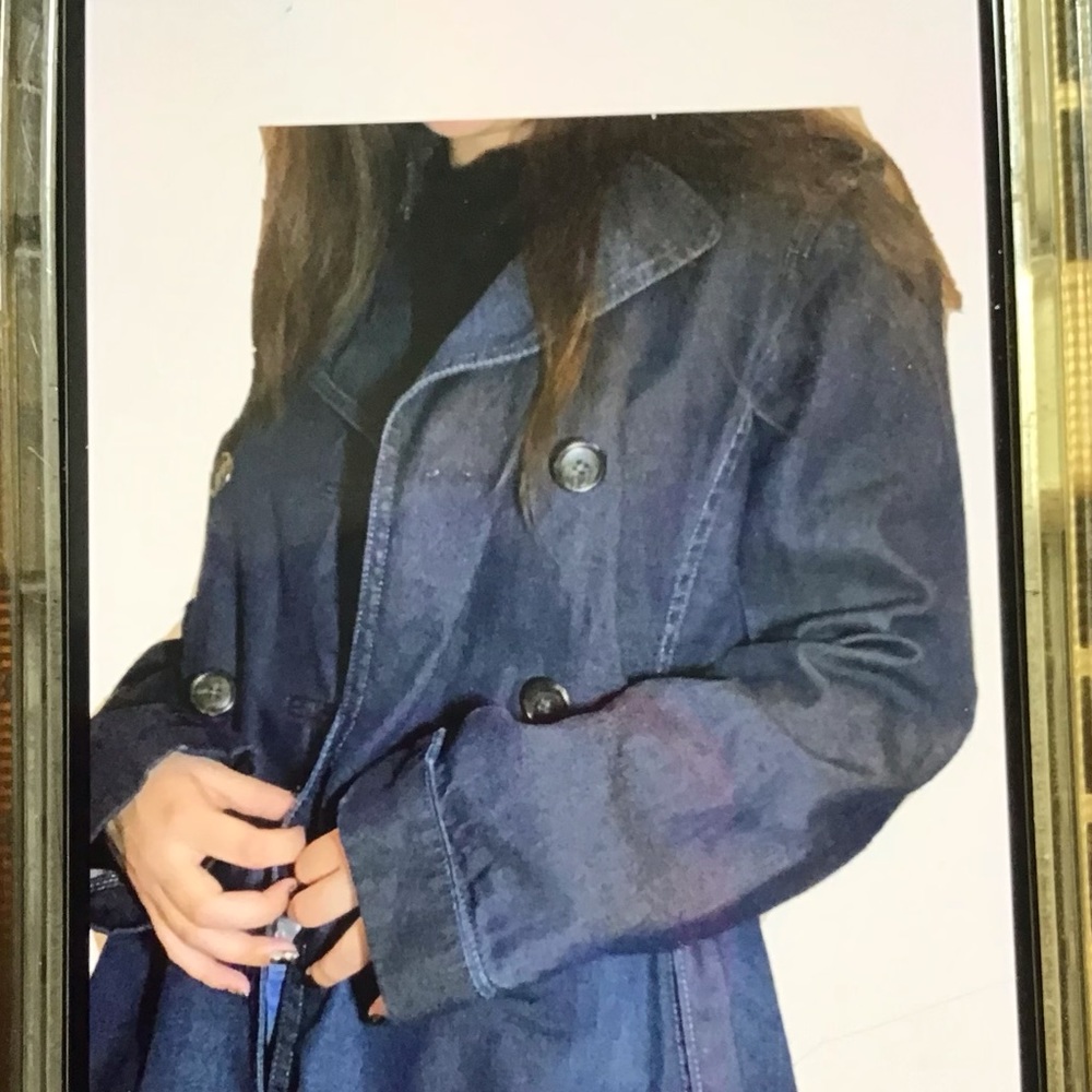 Ann Taylor Loft Denim Jean Trench Jacket Size S 100% Cotton Doesnt Have The Belt